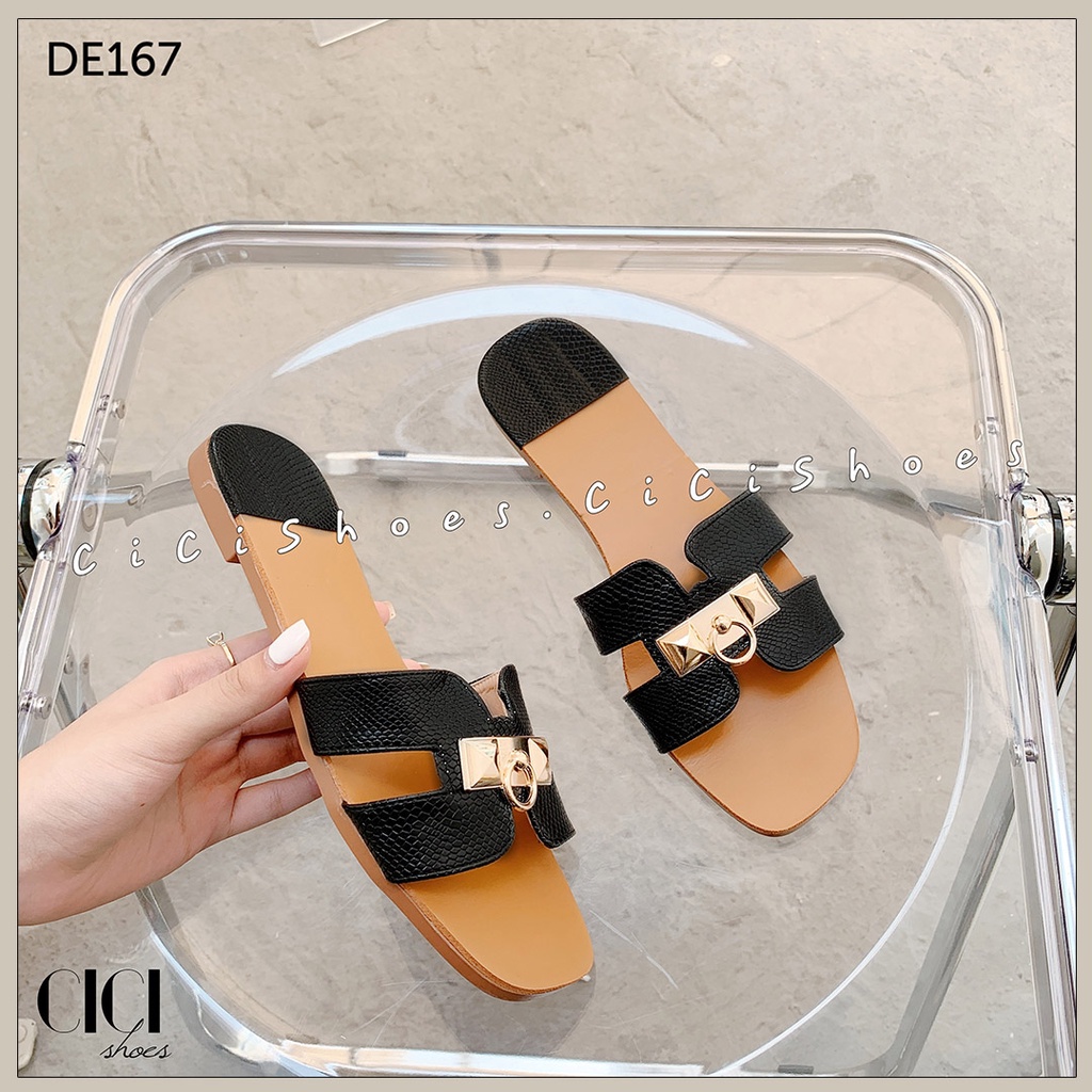 Dép bệt nữ CiCi Shoes, dép chữ H đinh sắt da sần - DE167