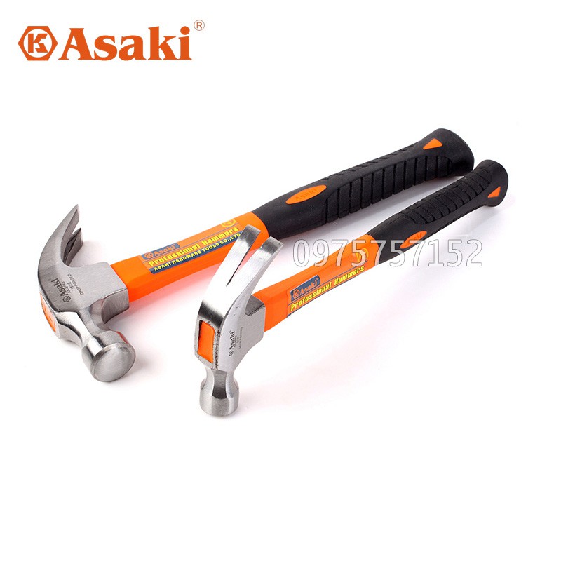 Búa nhổ đinh, búa đóng đinh đa năng Asaki AK-9548 16oz/ 670g, thép Carbon siêu cứng, tay nhựa TPR trợ lực độ ổn định cao