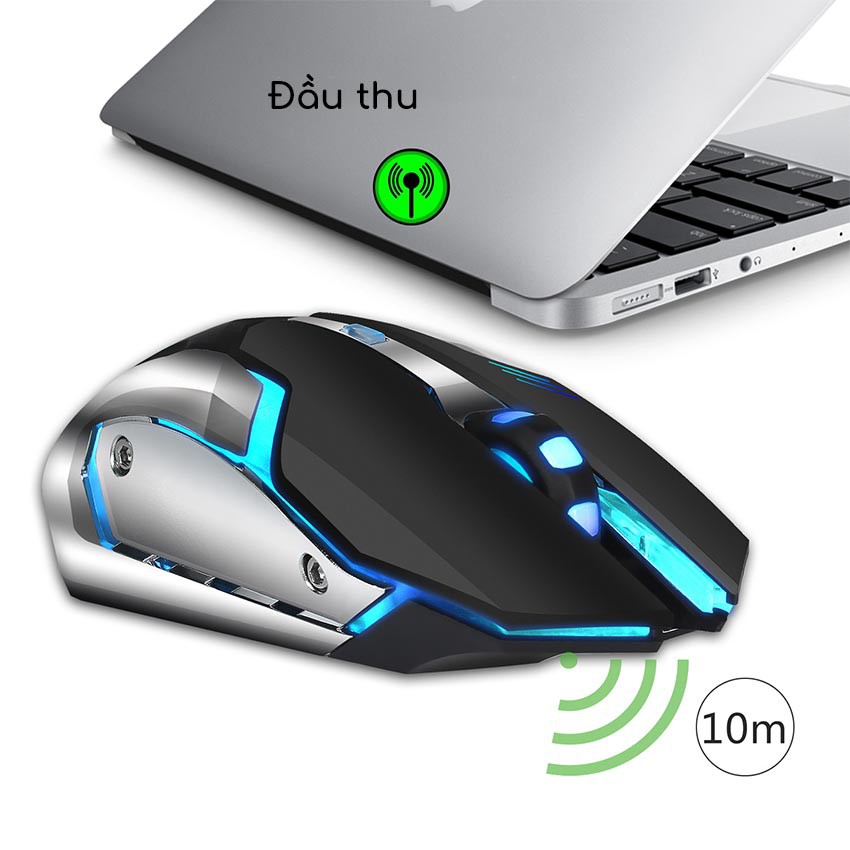 Chuột gaming không dây Wireless 2.4G GGear Chống ồn Chuột máy tính Pin sạc 2400dpi 10 triệu click LED RGB GM10