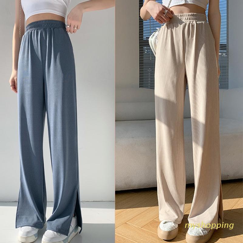 Quần ống rộng Lưng Cao Co Giãn Màu Trơn Phong Cách Cổ Điển Thời Trang Cho Nữ