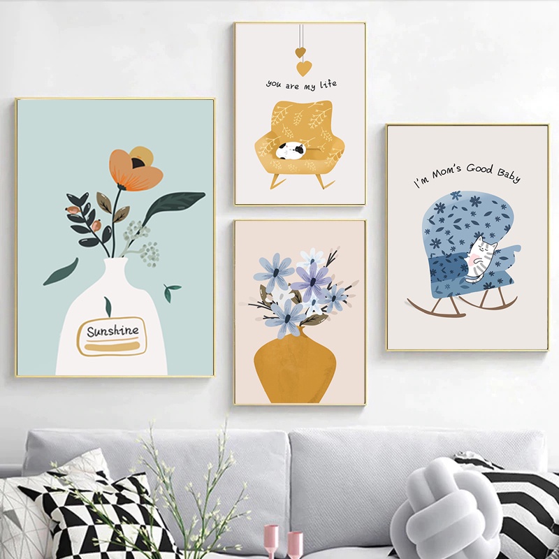 Tranh treo tường họa tiết hoa kiểu dáng đơn giản sáng tạo trang trí nội thất