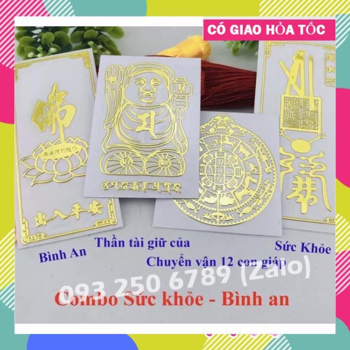 Bộ 4 Linh Phù Tài Lộc - May Mắn Bình An - Tình Duyên Thếp Vàng Dán Điện Thoại Máy Tính Bỏ Ví