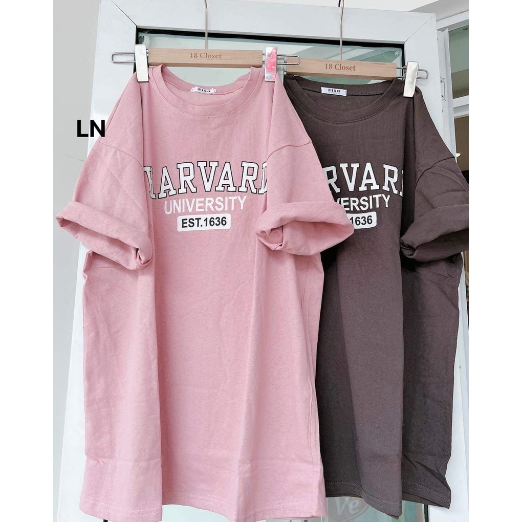 Áo phông cổ tròn tay lỡ dáng unisex in chữ HARVARD 1636 (35L-LN)