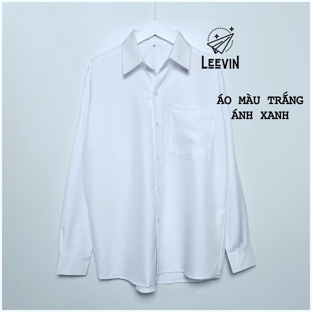 Áo sơ mi nam nữ dài tay Unisex Basic TRƠN Form rộng màu trắng và đen Chất cotton lụa mịn mát Bigsize Leevin Store