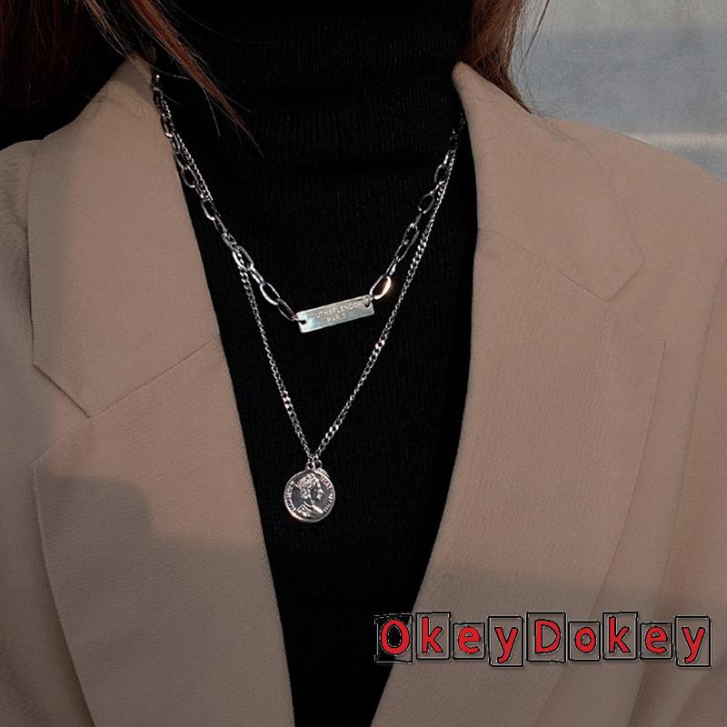 Vòng cổ hai lớp bằng kim loại mặt hình biểu tượng thời trang