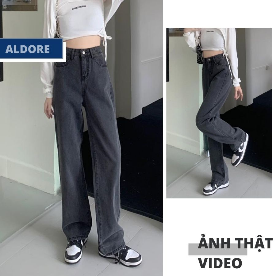 Quần Jean Ống Rộng Jean Ống Suông Nữ Phong Cách Ullzzang Hiphop Thương Hiệu Aldore Màu Xám MSC11