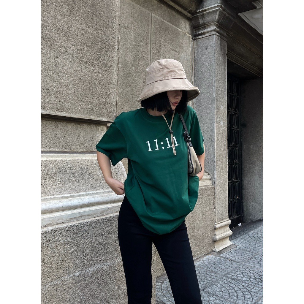 Áo Thun Xanh Lá Unisex Nam Nữ 11 giờ 11 phút fom rộng