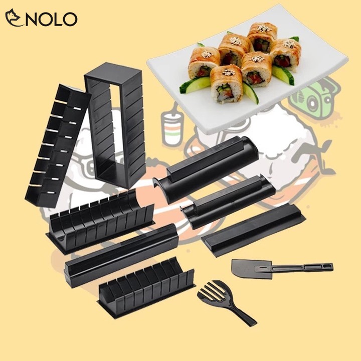 Khuôn Làm Sushi Kimbap 11 Món Chất Liệu Nhựa PP Thực Phẩm Tặng 1 Dụng Cụ Mài Dào 3 Lưỡi