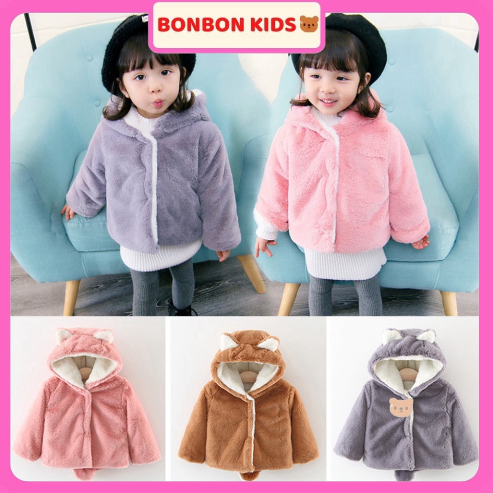 Áo khoác lông 2 lớp (6 tháng-3 tuổi) cao cấp cho bé thu đông có mũ BONBON KIDS