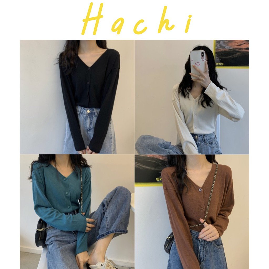 Áo cardigan len cổ chữ V Quảng Châu (Freesize)