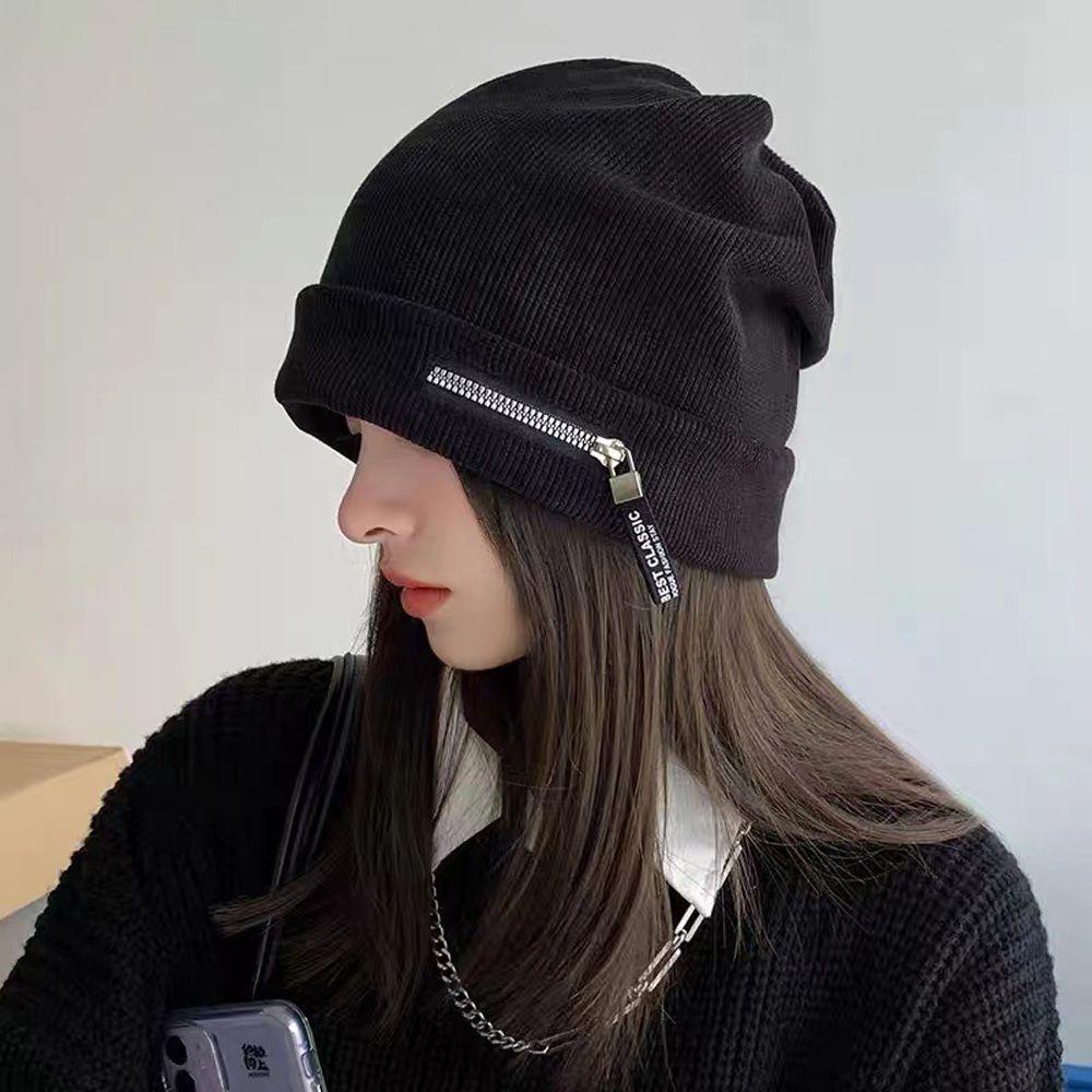 Mũ beanie Dệt Kim Có Khóa Kéo Màu Trơn Thời Trang Dành Cho Nam