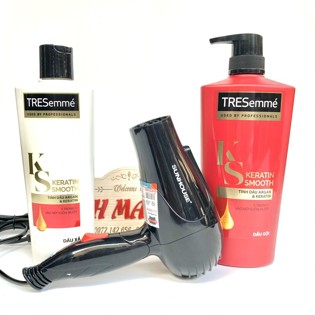 Combo Dầu gội đầu 640g và Dầu xả 340g TRESemmé Keratin Smooth vào nếp suôn mượt (Tặng máy sấy tóc) | BigBuy360 - bigbuy360.vn