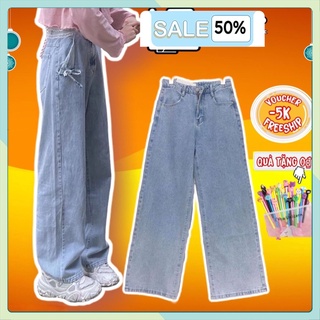 Quần jean nữ nam ống rộng cạp cao ulzzang quần bò nữ nam baggy ống rộng phong cách thời trang đường phố mùa hè