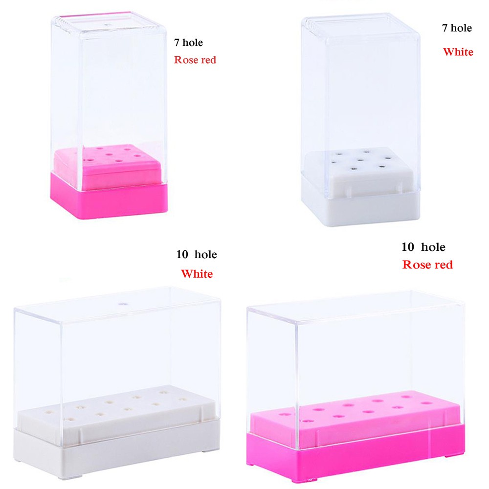 Hộp Đựng Đầu Mài Móng Tay 7 Lỗ&amp;10 Lỗ Trong Suốt Tiện Dụng