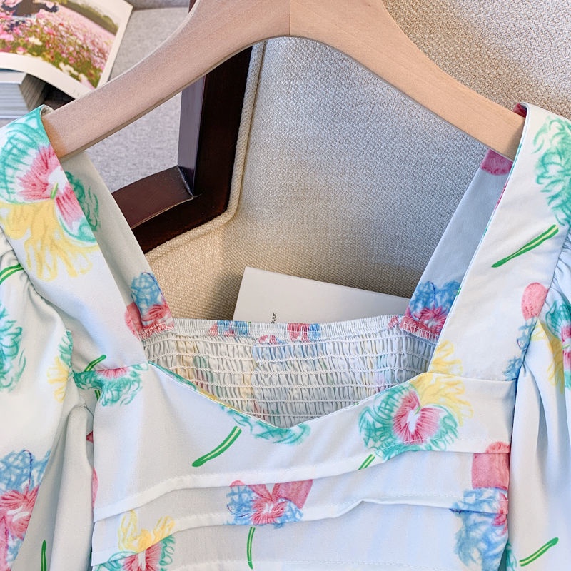 Áo Kiểu Tay Ngắn Cổ Vuông In Hoa Thời Trang Mùa Hè Xinh Xắn Cho Nữ