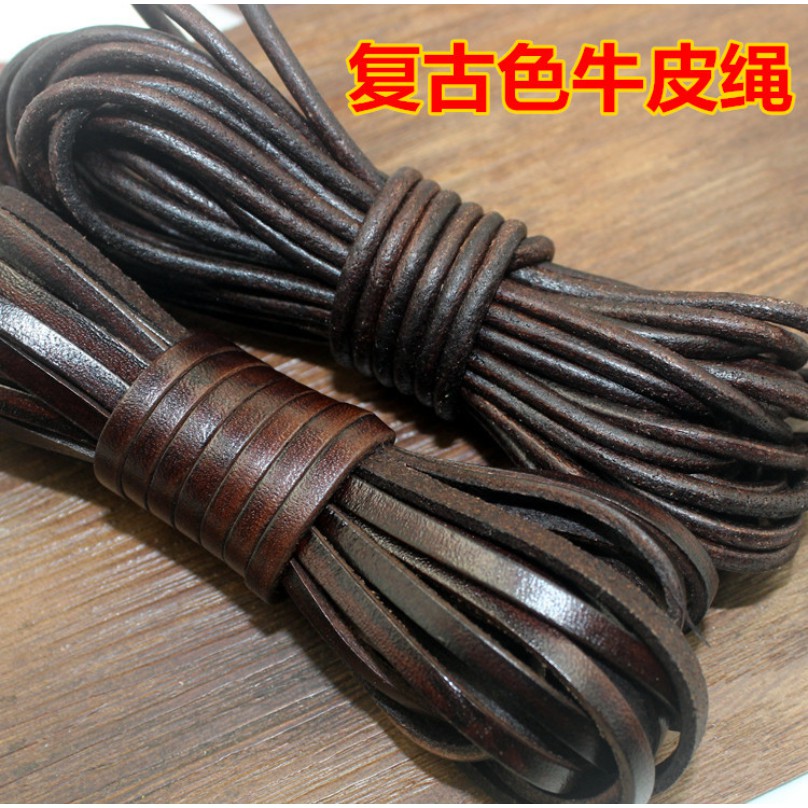 Cuộn dây da bò hình tròn 3/4/5/8mm* 5M màu cà phê Vintage