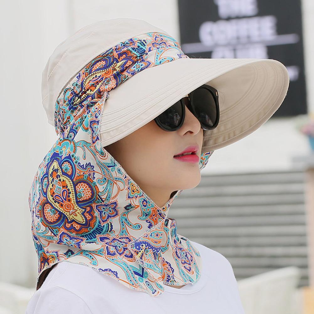 Fashion Women Summer Outdoor Riding Anti-UV Sun Hat Print Sunscreen Foldable Wide Face Hat Z5J1