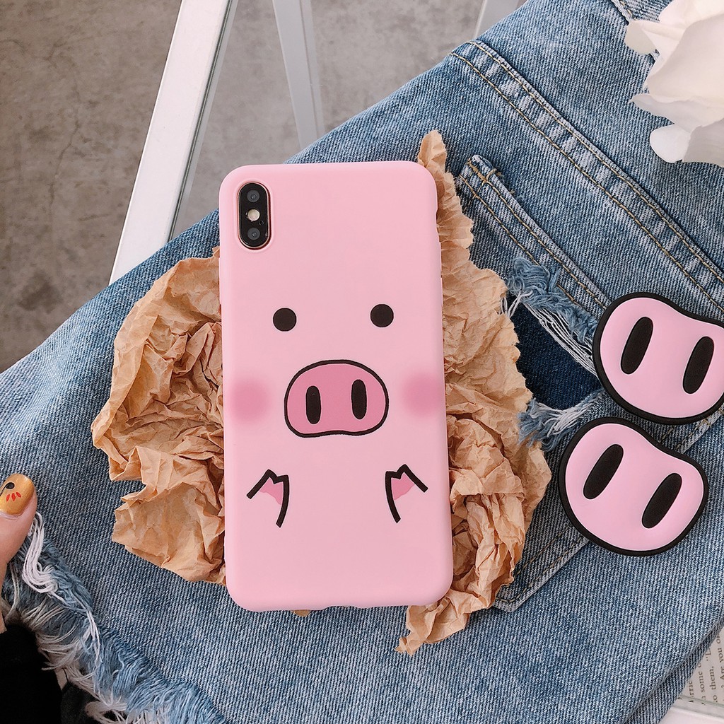 Ốp Lưng Iphone Pig Shy Mũi Bự - Cho Iphone 6 6s 6Plus 6sPlus 7Plus 8Plus X - (Tặng kèm giá đỡ)