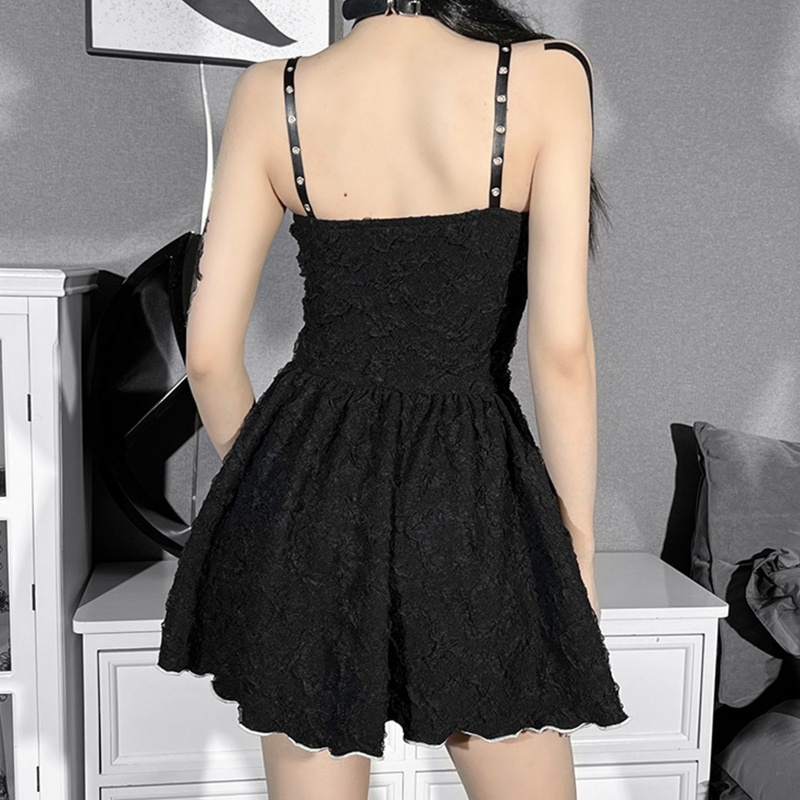 Brroa Đầm Hai Dây Dáng Chữ A Mini Phối Bèo Và Dây Cột Trước Phong Cách Gothic Harajuku Lolita Cho Nữ Cl