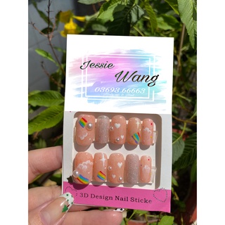 Nail box móng úp thiết kế sơn gel tặng mặt nạ,giũa và keo dán móng cầu vòng kết hợp tim mây và ngọc trai