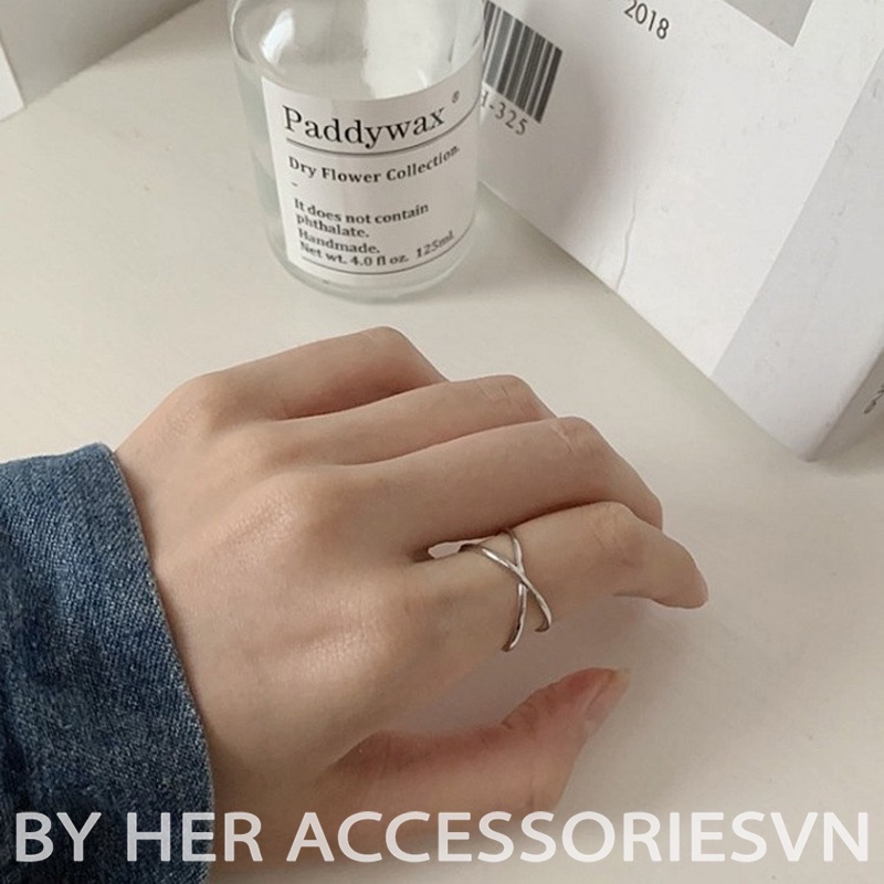 Nhẫn bạc nữ chữ X đơn giản , nhẫn hình chéo cá tính dành cho cặp đôi Her Accessories  N20