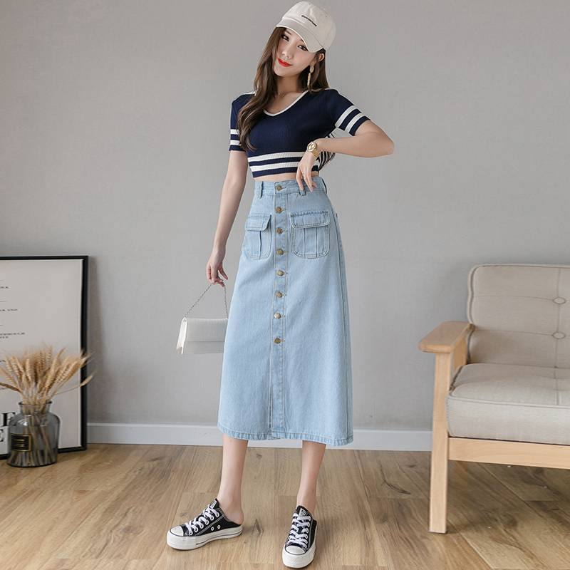 Chân Váy Denim Dáng Chữ A Phối Túi Lớn Phong Cách Hàn Quốc | BigBuy360 - bigbuy360.vn