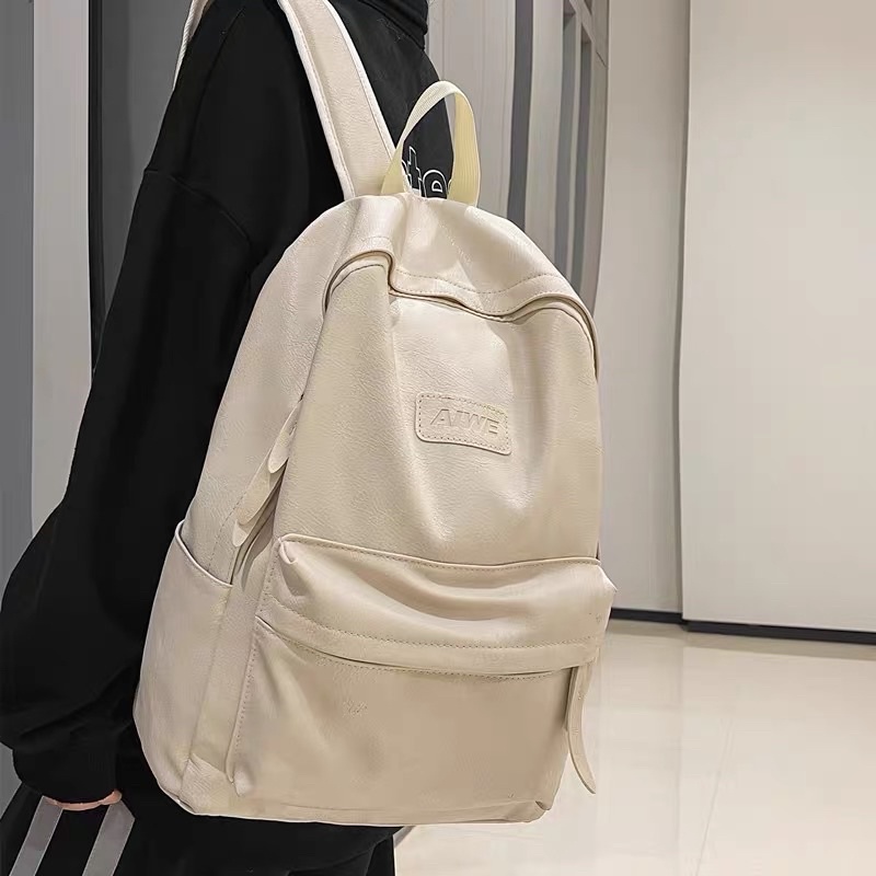 Balo chống nước Da trơn Basic da PU balo da nam nữ học sinh sinh viên đựng vừa sách vở laptop, balo thời trang