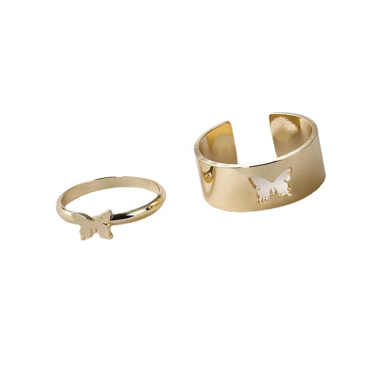 Nhẫn hở hình bướm rỗng màu trơn bóng có thể điều chỉnh thời trang harajuku