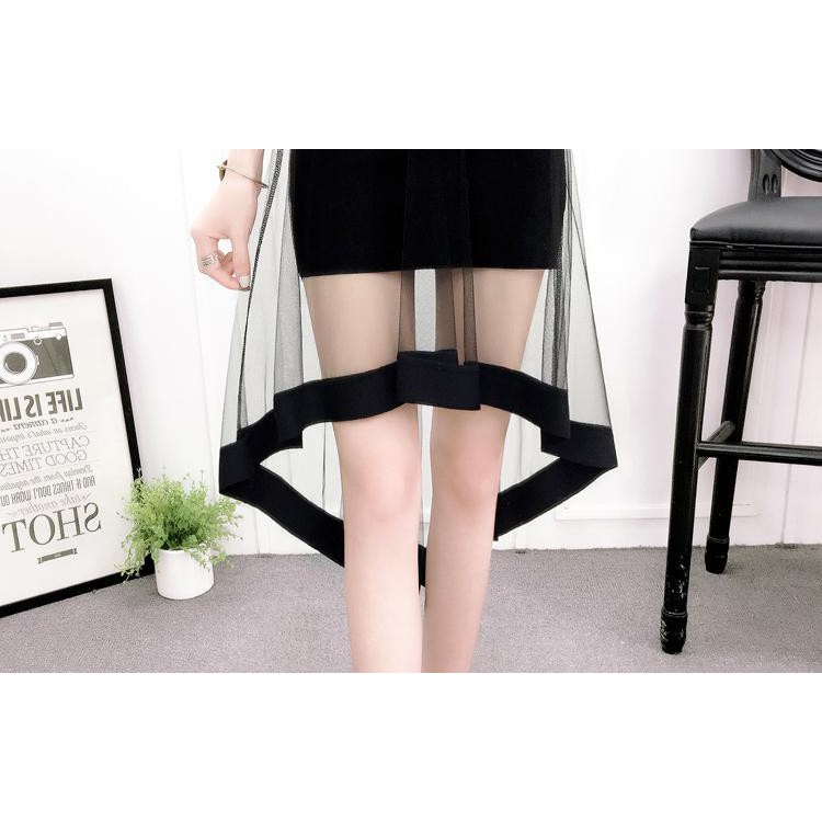 Spot free shipping girls bag hip skirt Korean fashion high waist sexy see-through black gauze mesh a-line | BigBuy360 - bigbuy360.vn