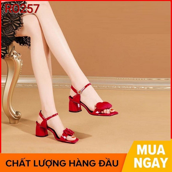 Giày cao gót nữ đẹp đế vuông 5 phân màu đen đỏ hàng hiệu rosata ro257