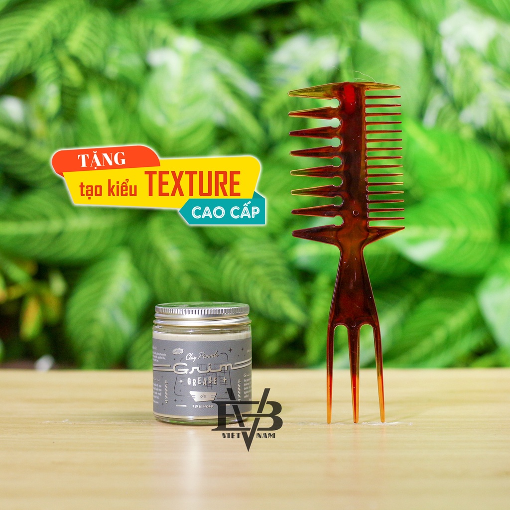 Pomade vuốt tóc Grim Grease Clay Pomade 4oz USA + Tặng lược tạo kiểu cao cấp Chaoba