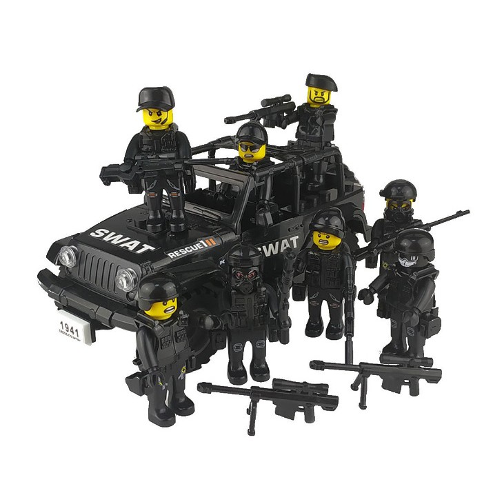 Bộ Lego Lắp Ghép Ô Tô SWAT và 8 Nhân Vật Military Police
