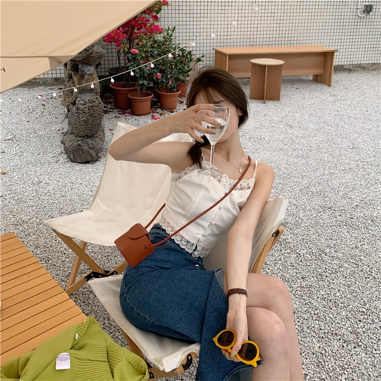 Áo Hai Dây Phối Ren Trắng Xinh Xắn Sành Điệu Cho Nữ