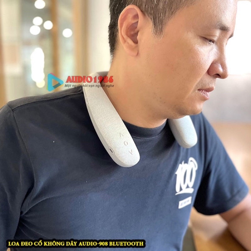 Loa đeo cổ không dây di động Audio-908 màu trắng sữa Wireless Neckband Speaker kết nối Bluetooth 5.0