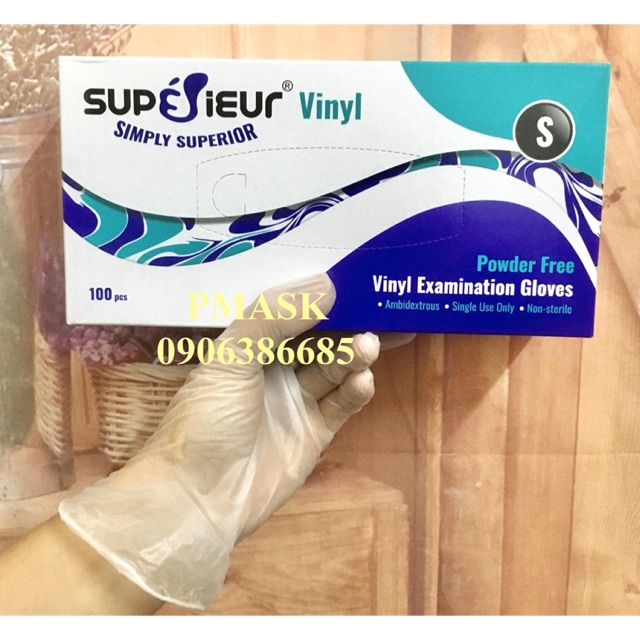 Găng tay y tế trắng trong Vinyl không bột - găng tay Superieur Vinyl