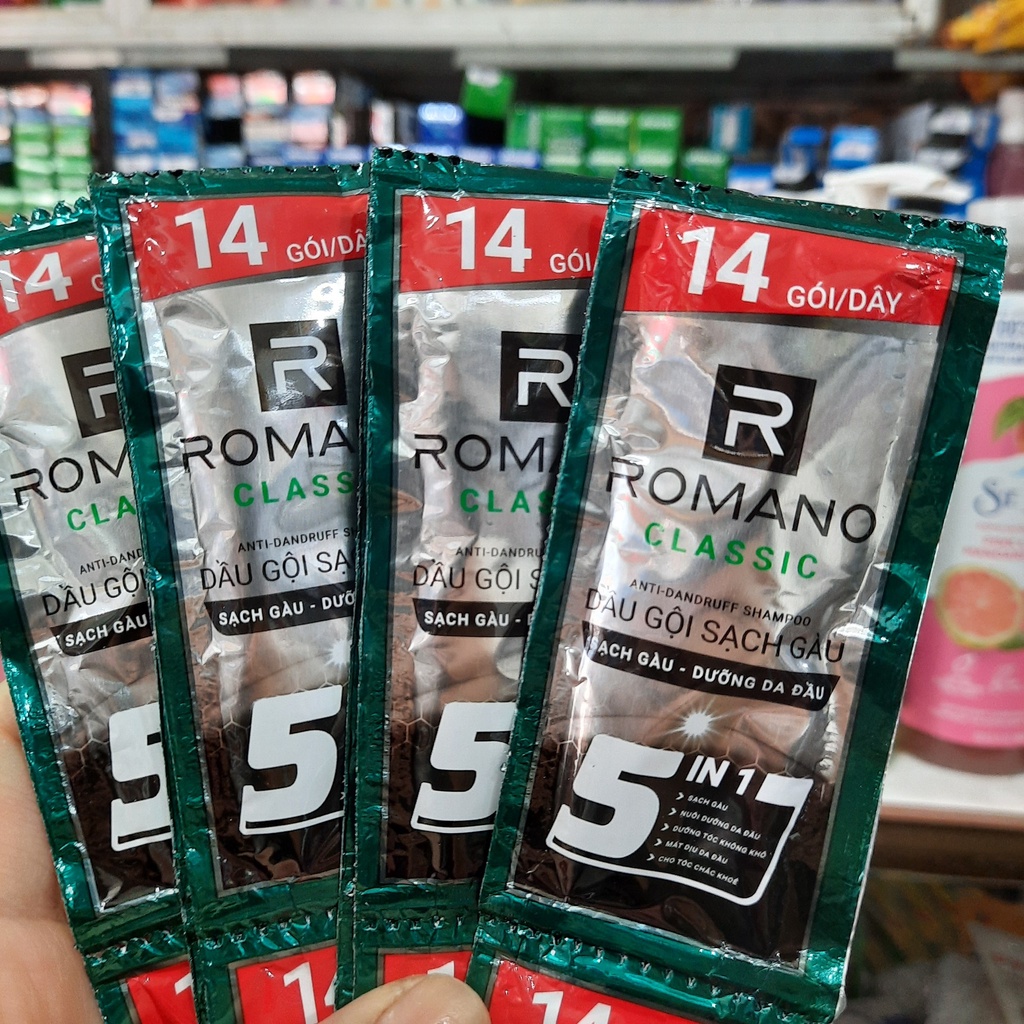 Dầu gội sạch gàu Romano Classic 5 in 1 - 5g x 10 gói