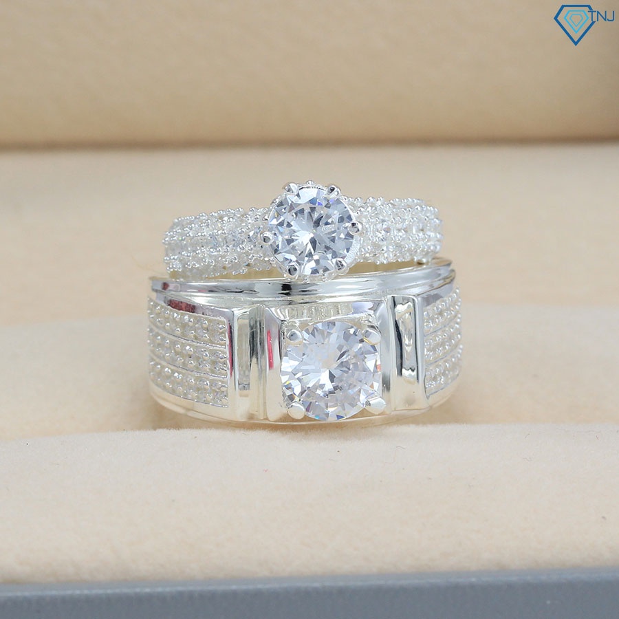 Nhẫn cặp đôi nam nữ bằng bạc đính đá khắc tên ND0467 Trang Sức TNJ