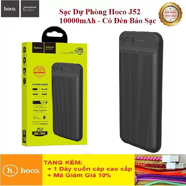 Sạc Dự PhòngĐèn Báo SạcPin Dự Phòng Hoco J52 New Dung Lượng 10000mAh - Bảo Hành Chính Hãng 12T