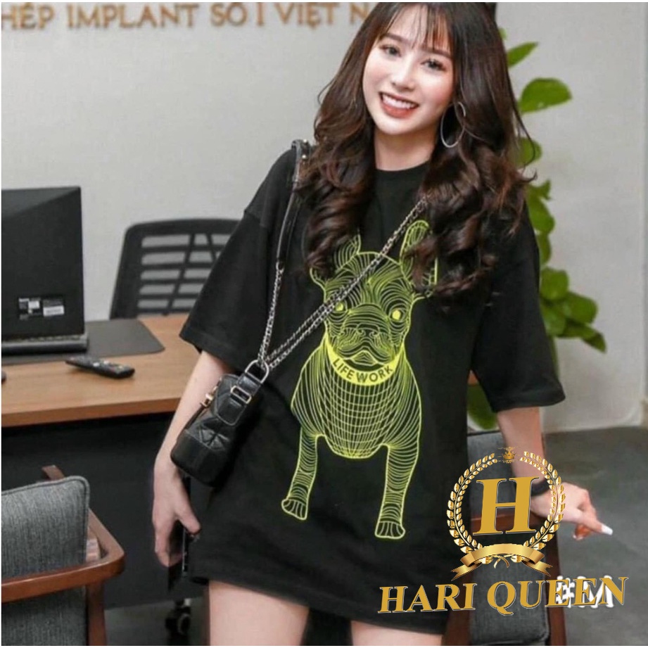 Áo thun tay lỡ Cún 3D HARIQUEEN áo phông nam nữ unisex form rộng 65kg