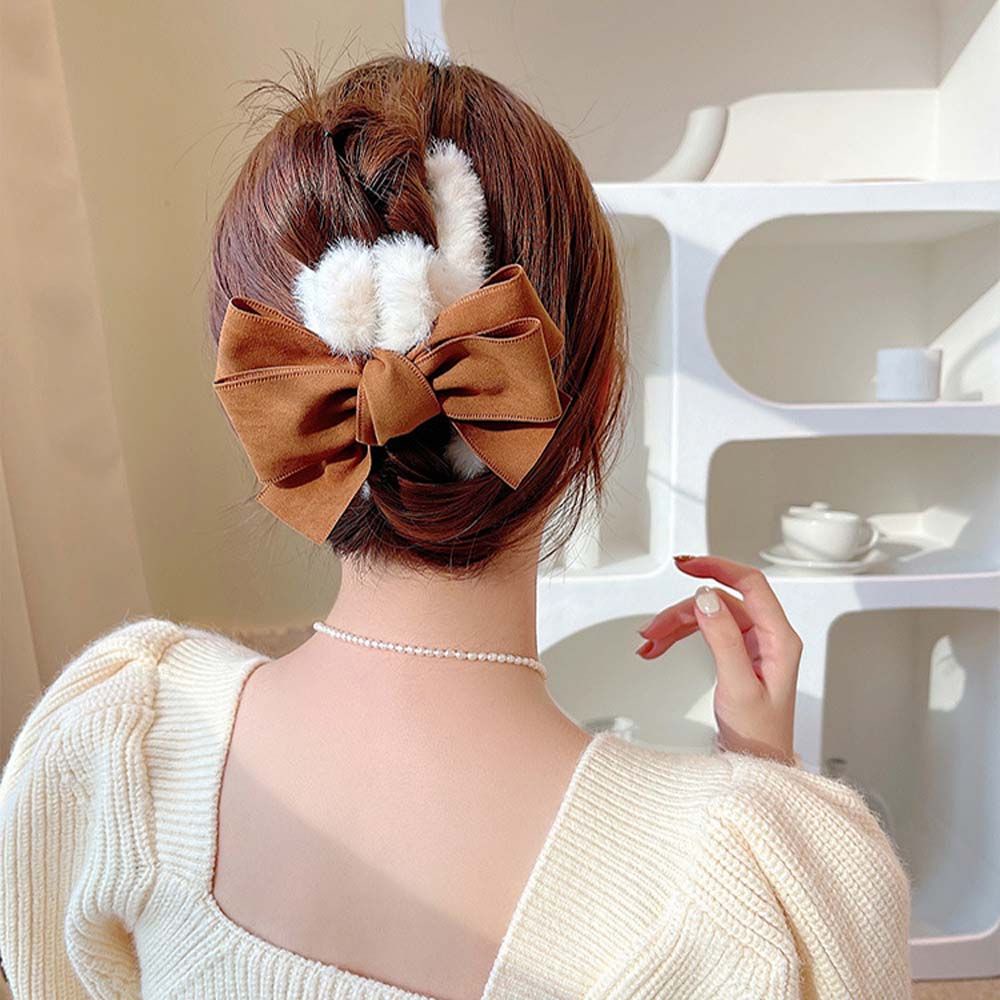 Kẹp tóc càng cua đính nơ bằng lông acrylic phối vải lông nhiều màu phong cách Hàn Quốc thanh lịch cho nữ MXMUSTY