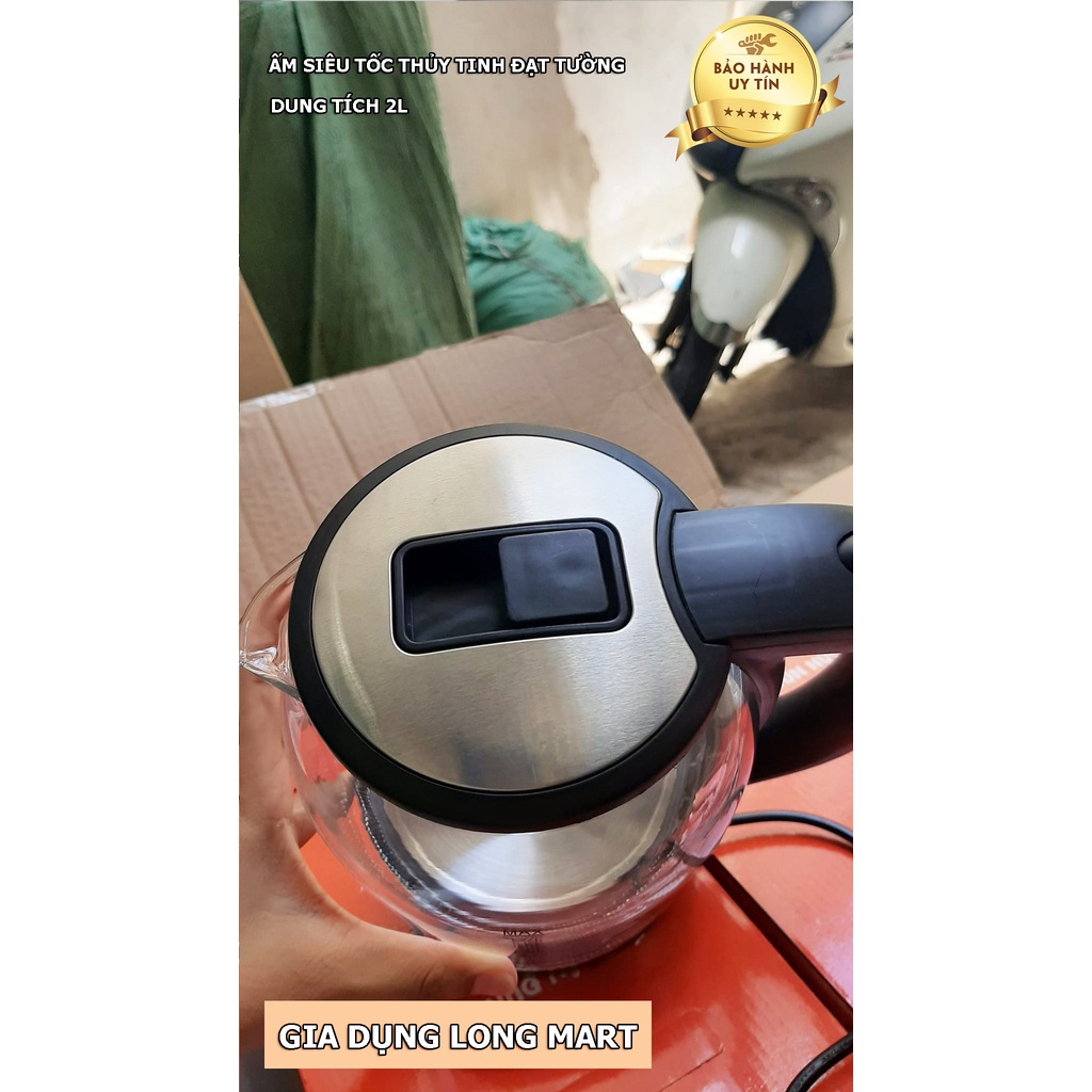 Ấm Siêu Tốc Thủy Tinh  2 Lít ĐẠT TƯỜNG DTST-12 -1500W, Bình Siêu Tốc Trong Suốt Cường Lực, Có Đèn LED, Tự Ngắt Khi Sôi