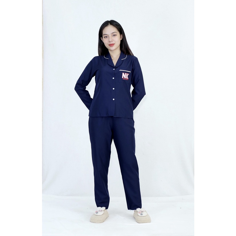Bộ đồ bộ Pijama màu XANH ĐEN NKK tay dài quần dài lụa Pháp - Thoải Mái Nhẹ Nhàng