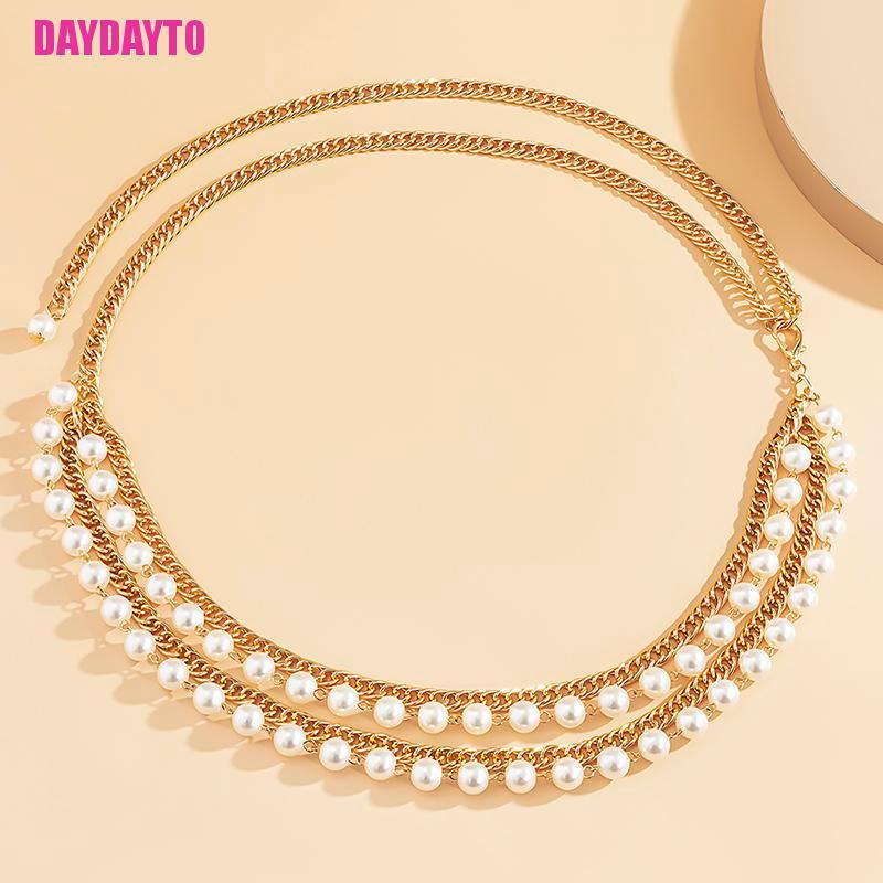 Thắt Lưng Dây Xích Tua Rua Nhiều Lớp Đính Ngọc Trai Cho Nữ