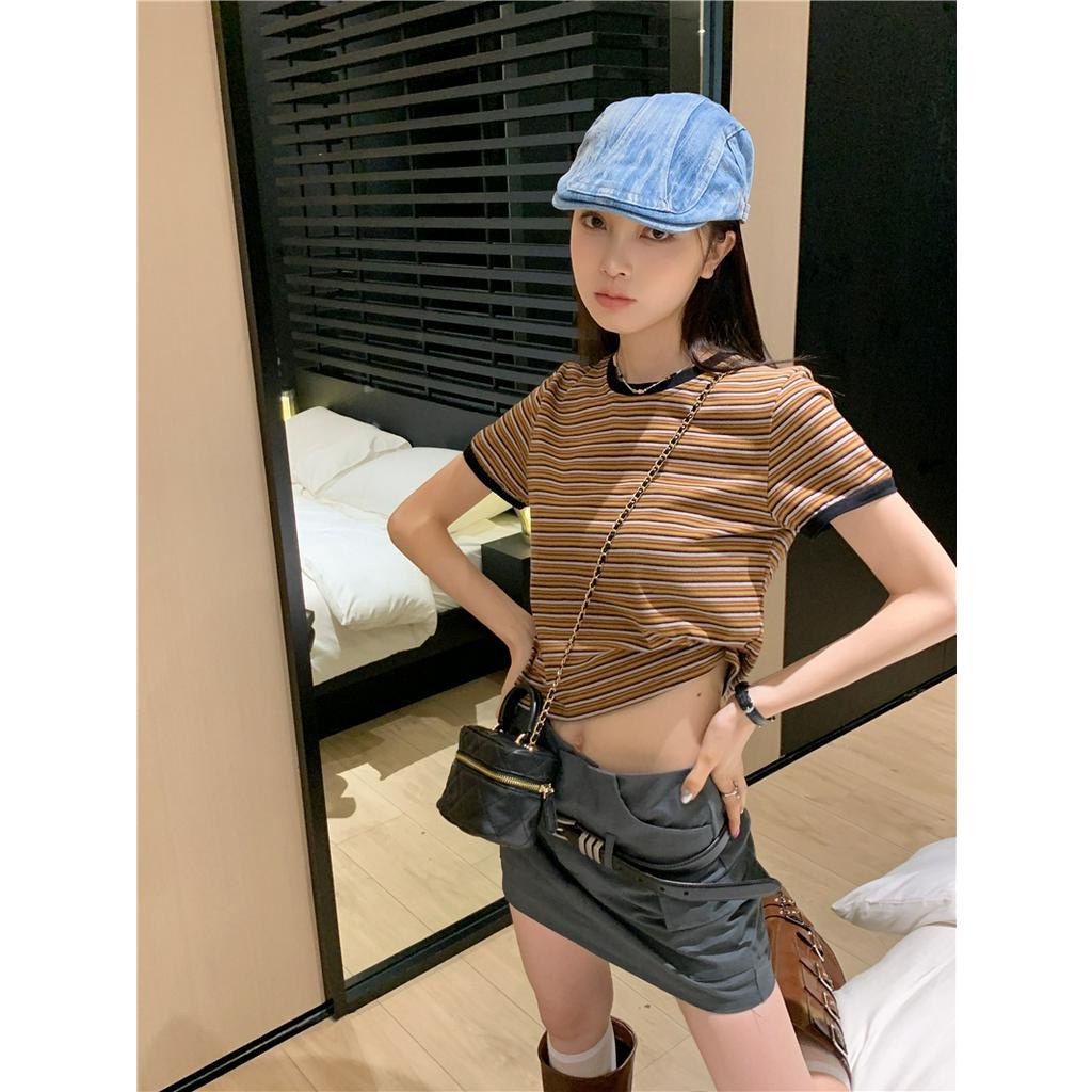 Áo Thun Nữ Cổ Tròn Ngắn Tay Kẻ Sọc Phong Cách Mới Mùa Hè 63099