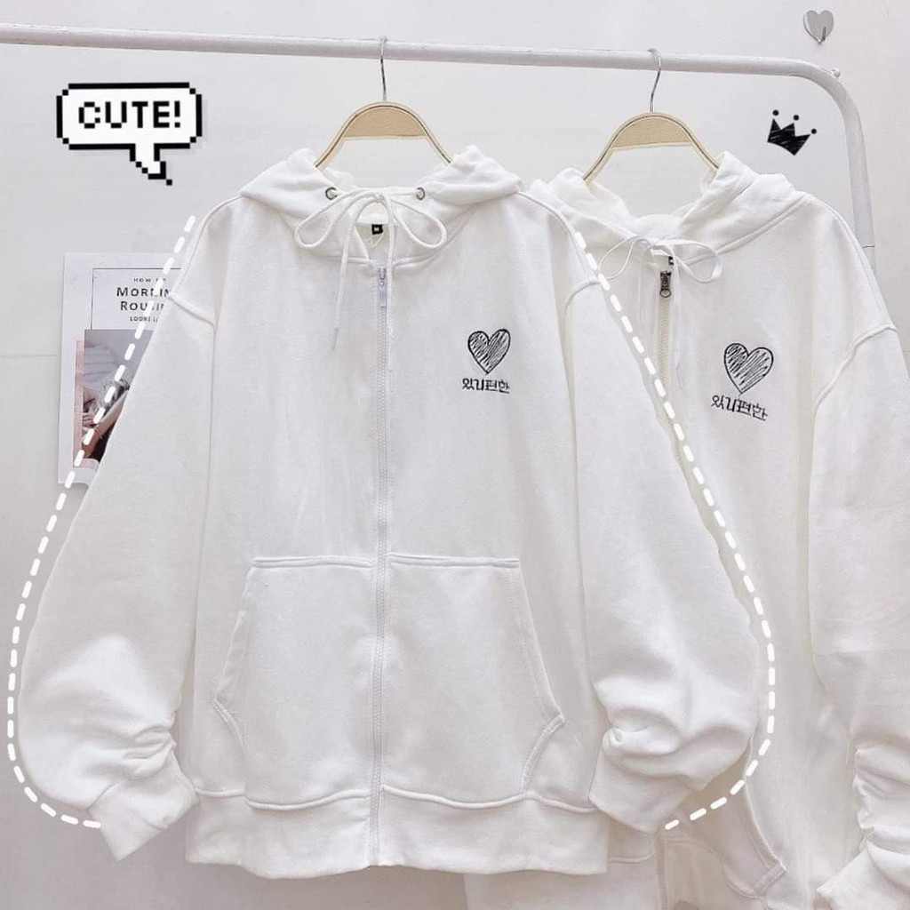 Áo HOODIE HEART DÂY KÉO UNISEX -THÊU TIM + Video, Ảnh thật