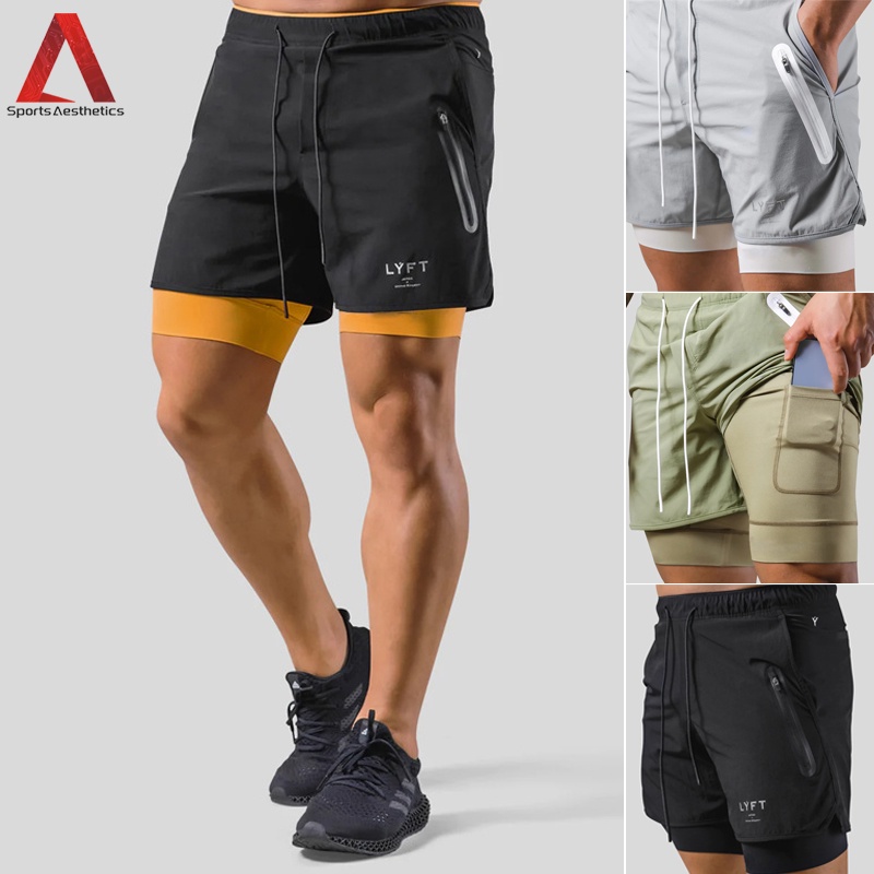 Quần Short Thể Thao Hai Lớp Chất Liệu Co Giãn Nhanh Khô Thời Trang Mùa Hè Cho Nam Giới Có Size M-3XL