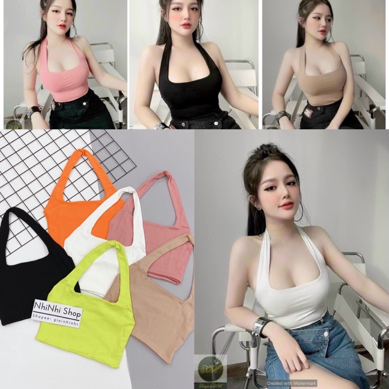 Áo yếm quàng cổ dáng croptop, Áo thun kiểu ôm body dáng ngắn CS0018 - NhiNhi Shop