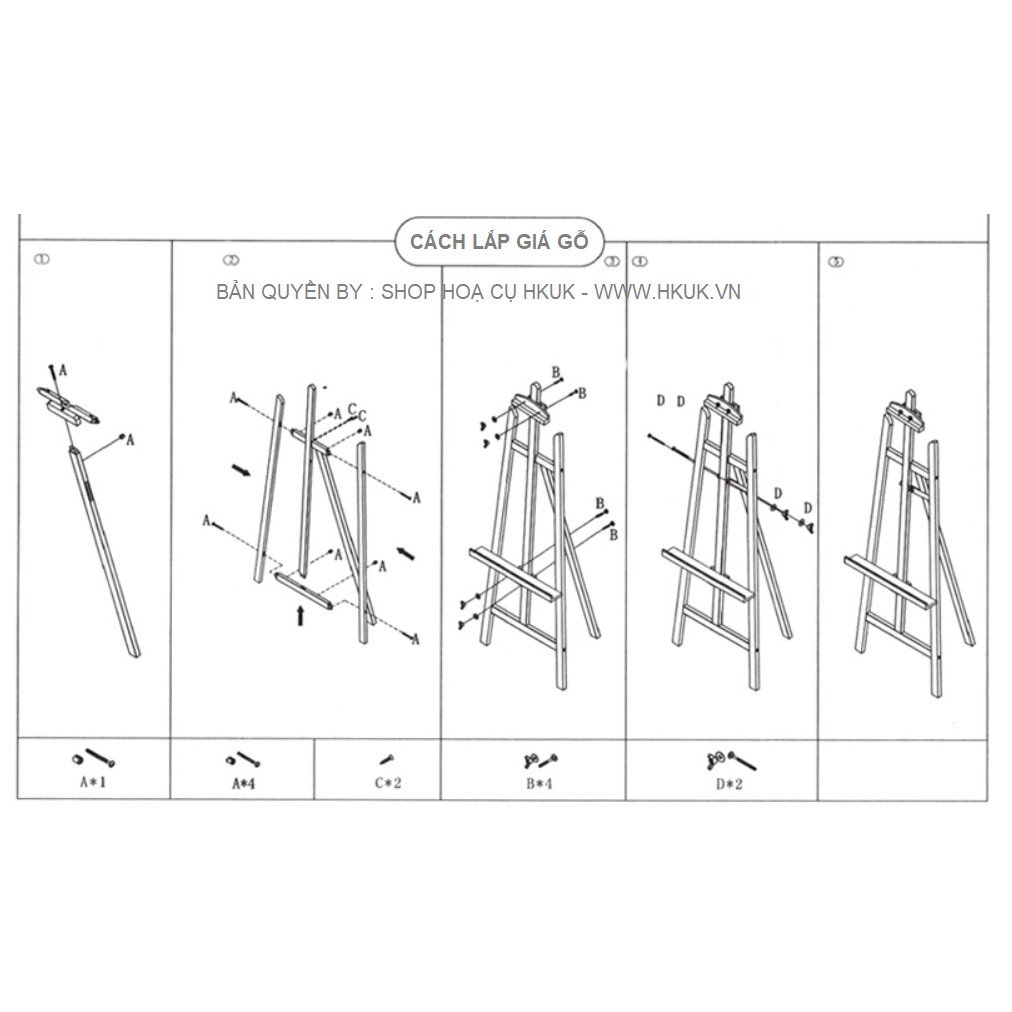 Giá vẽ bằng gỗ cao 1m45 không có ngăn