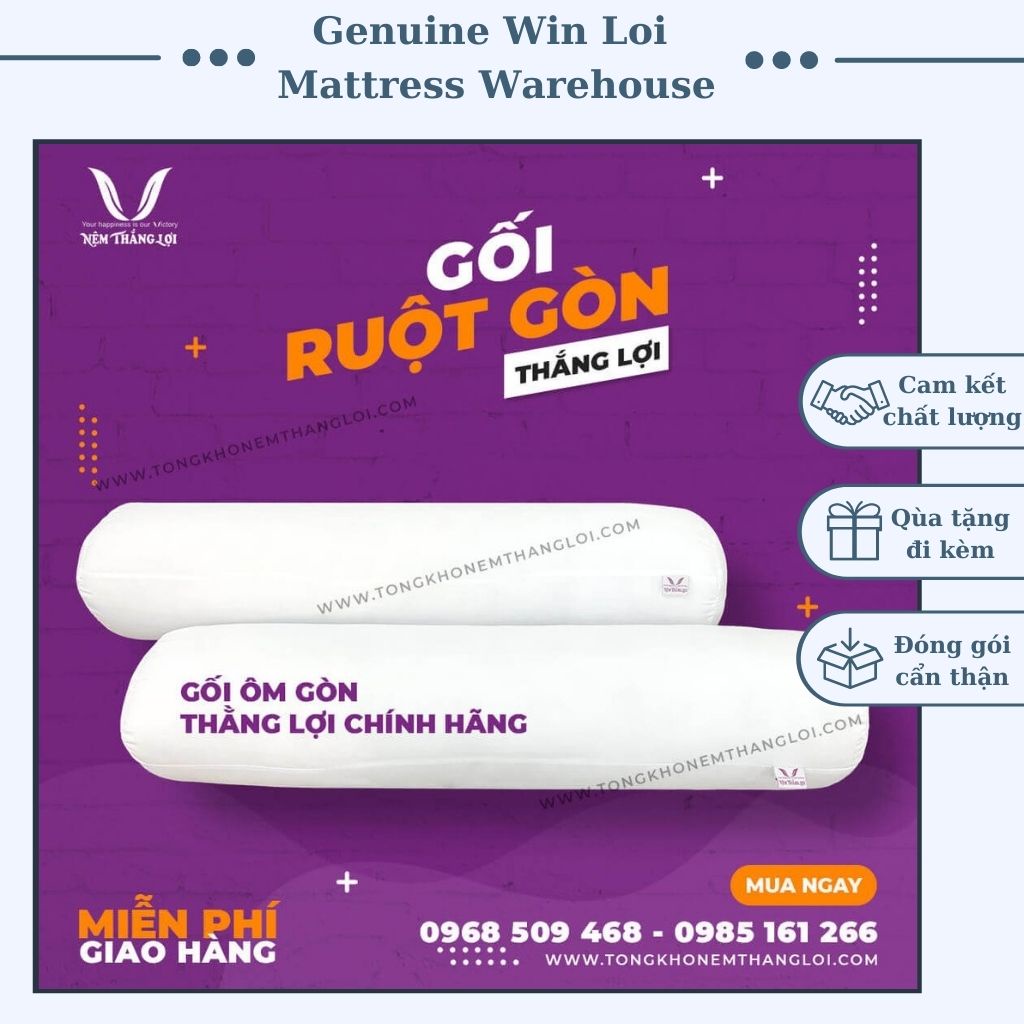Gối bông gòn Thắng Lợi, Chính hãng, 100% polyester do Công ty Thắng Lợi sản xuất. Giặt được bằng tay và máy