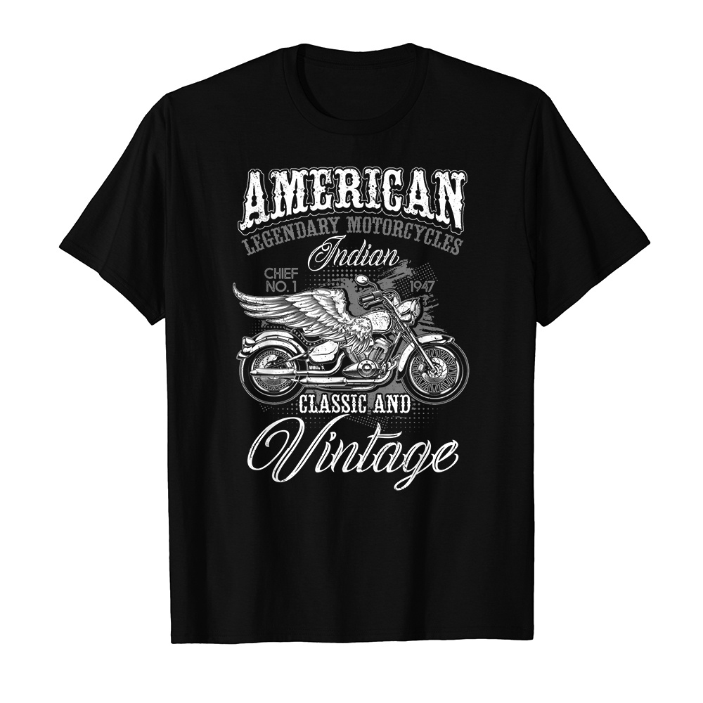 Áo thun cotton unisex HTFashion in hình Retro Vintage American Motorcycle Indian for Old Biker Biker-9024